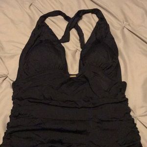 Black halter one piece bathing suit